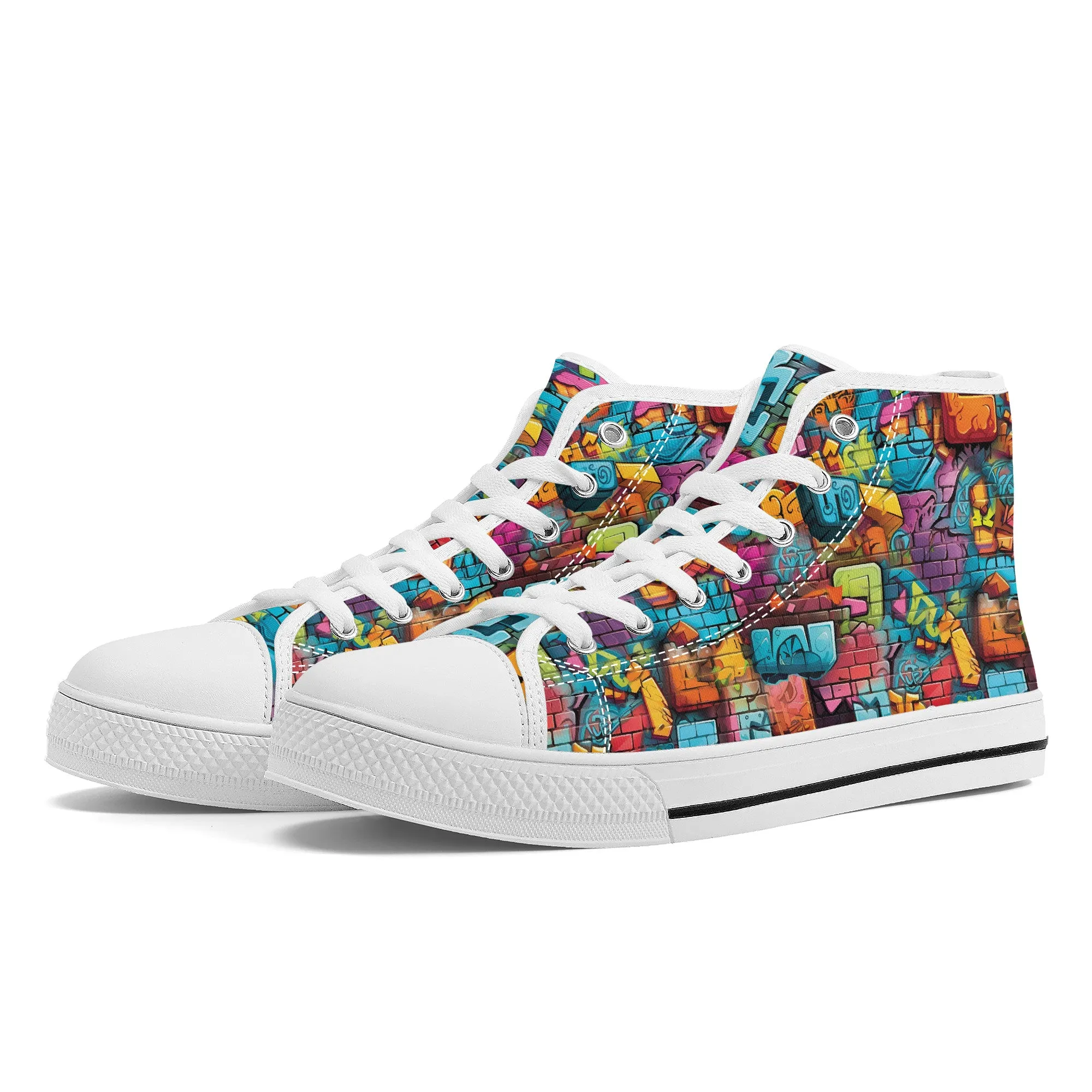 3D Brick Wall Street Art Graffiti Design Converse Style High Tops