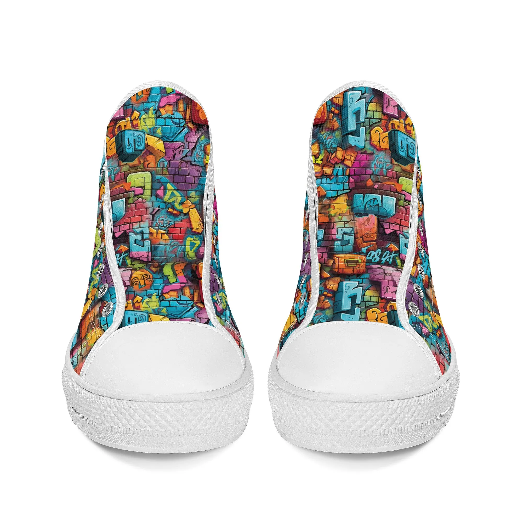 3D Brick Wall Street Art Graffiti Design Converse Style High Tops
