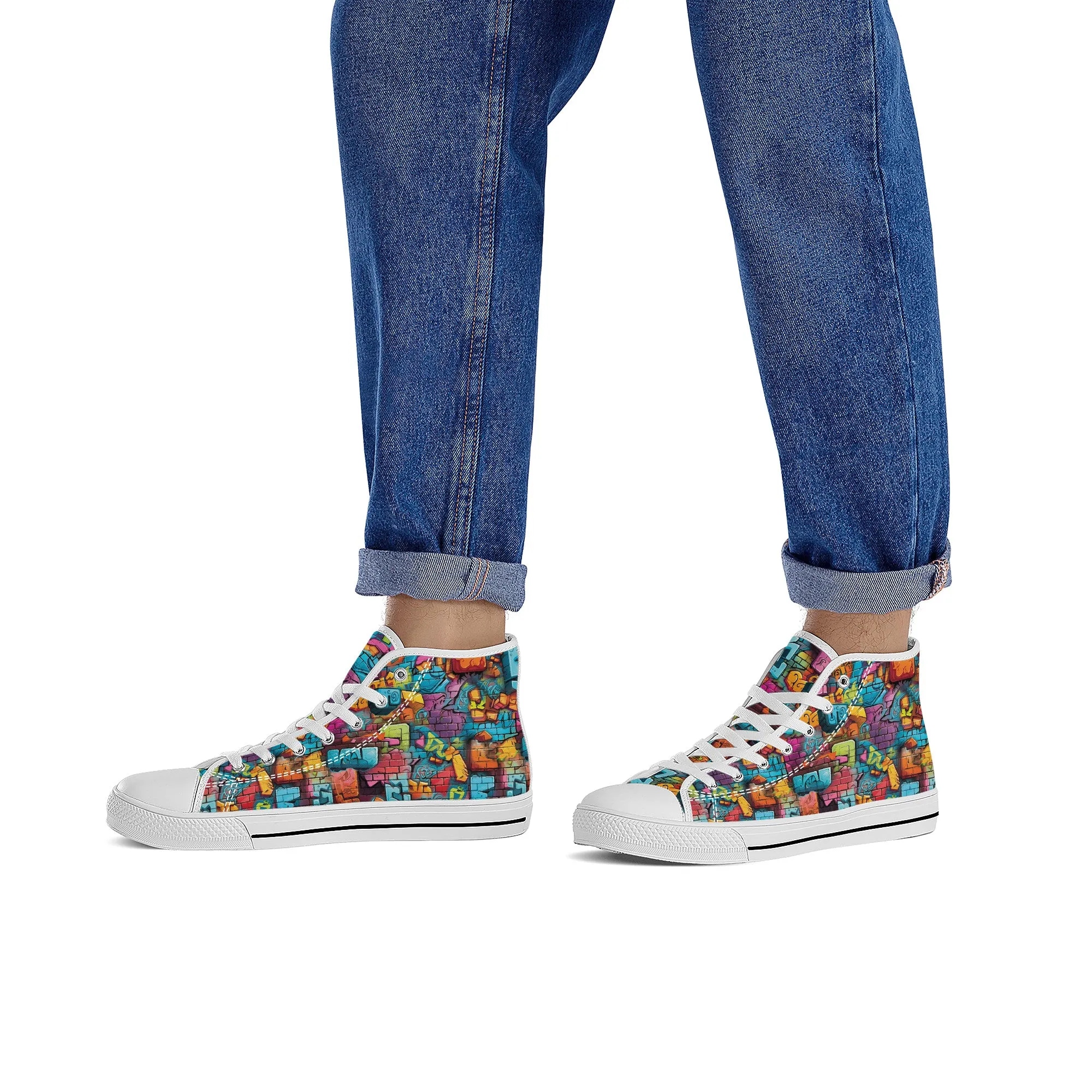 3D Brick Wall Street Art Graffiti Design Converse Style High Tops