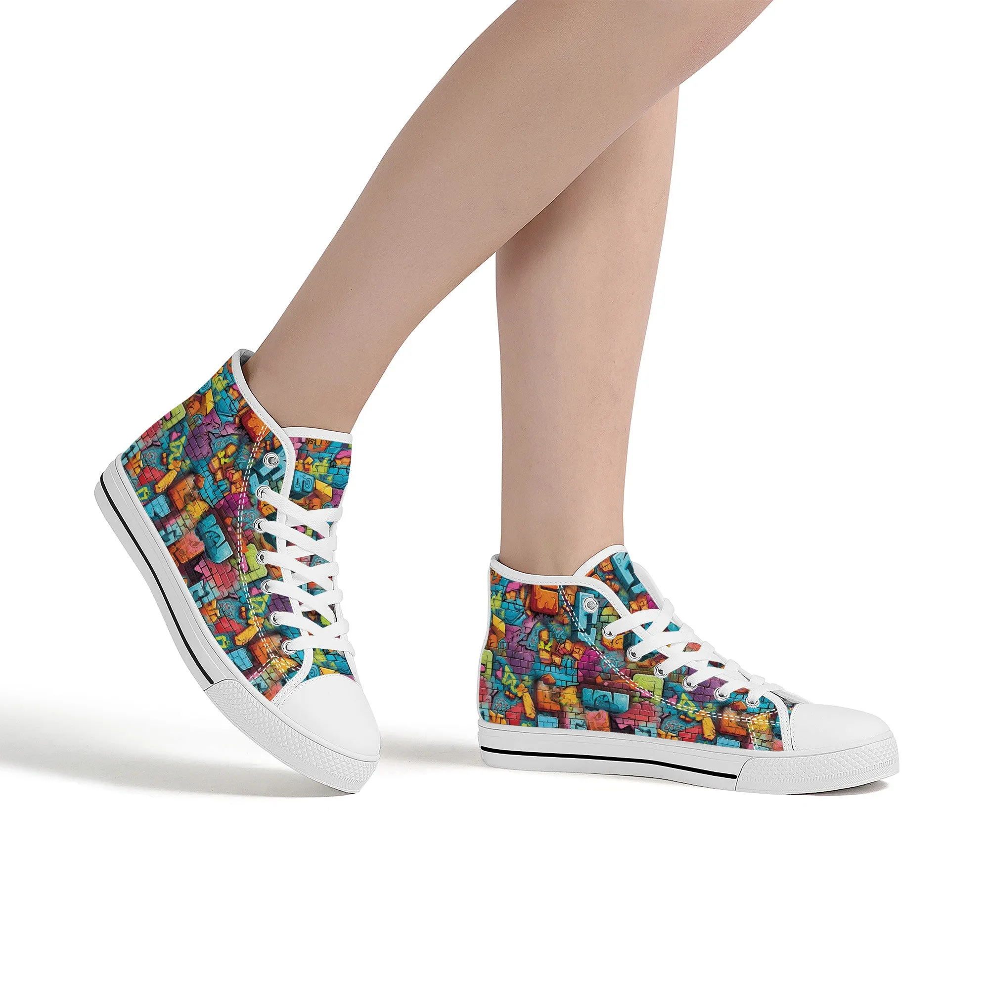 3D Brick Wall Street Art Graffiti Design Converse Style High Tops