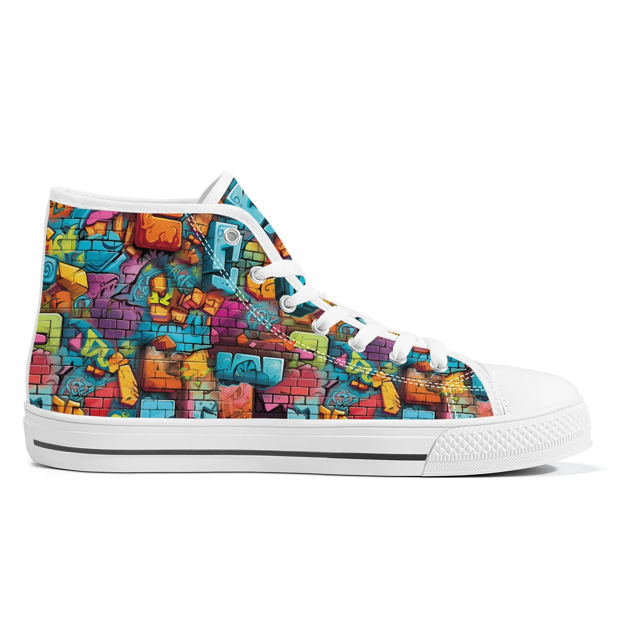 3D Brick Wall Street Art Graffiti Design Converse Style High Tops