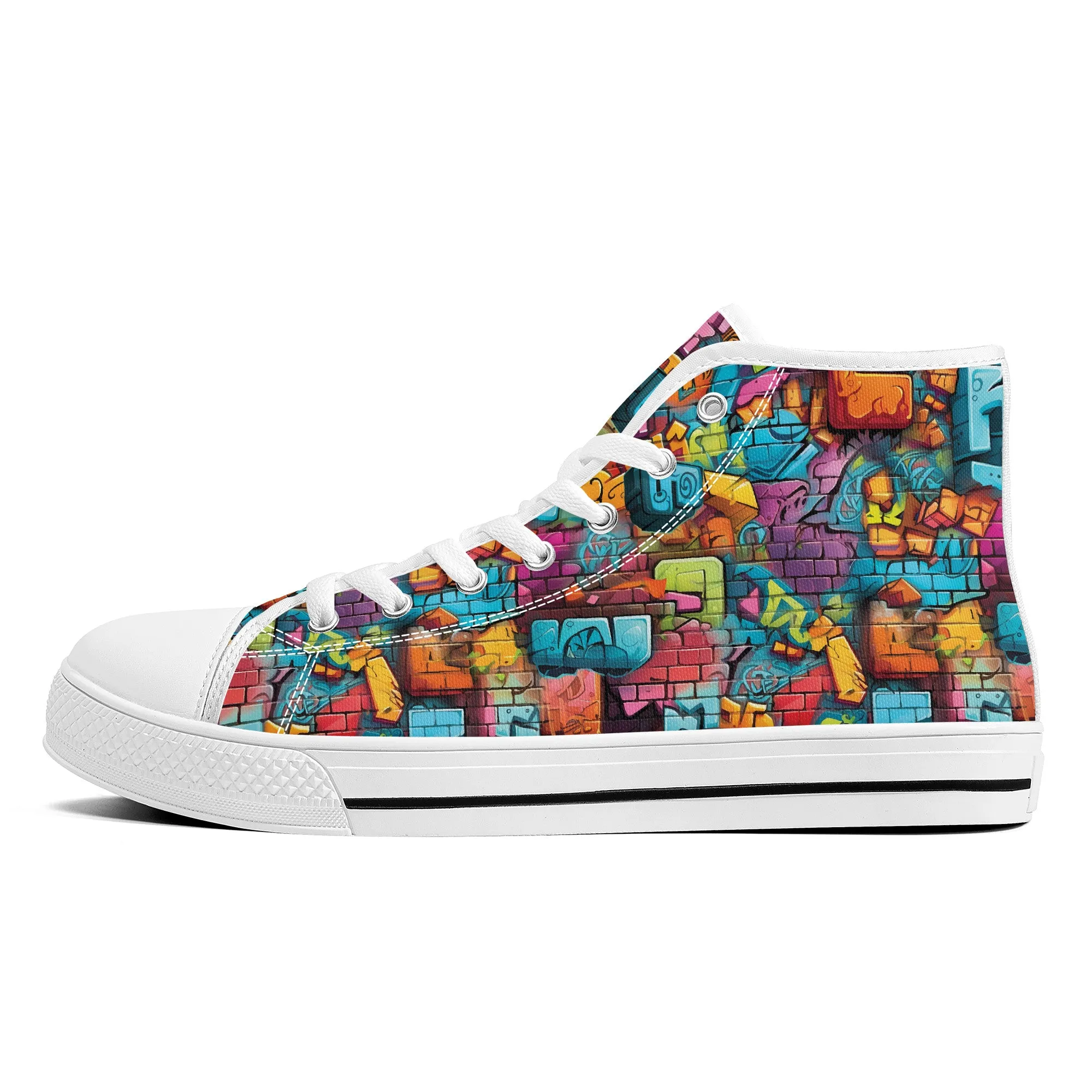 3D Brick Wall Street Art Graffiti Design Converse Style High Tops