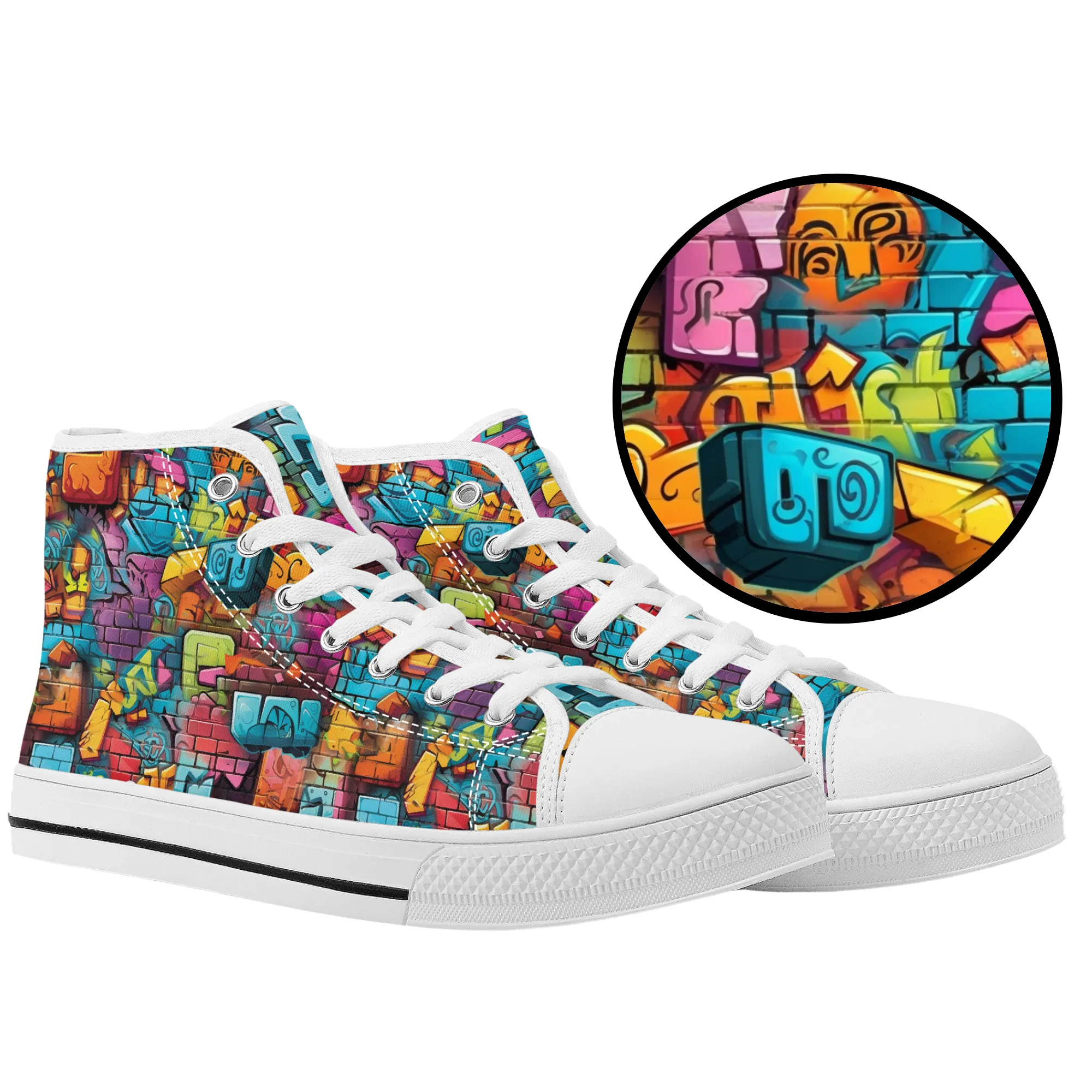 3D Brick Wall Street Art Graffiti Design Converse Style High Tops