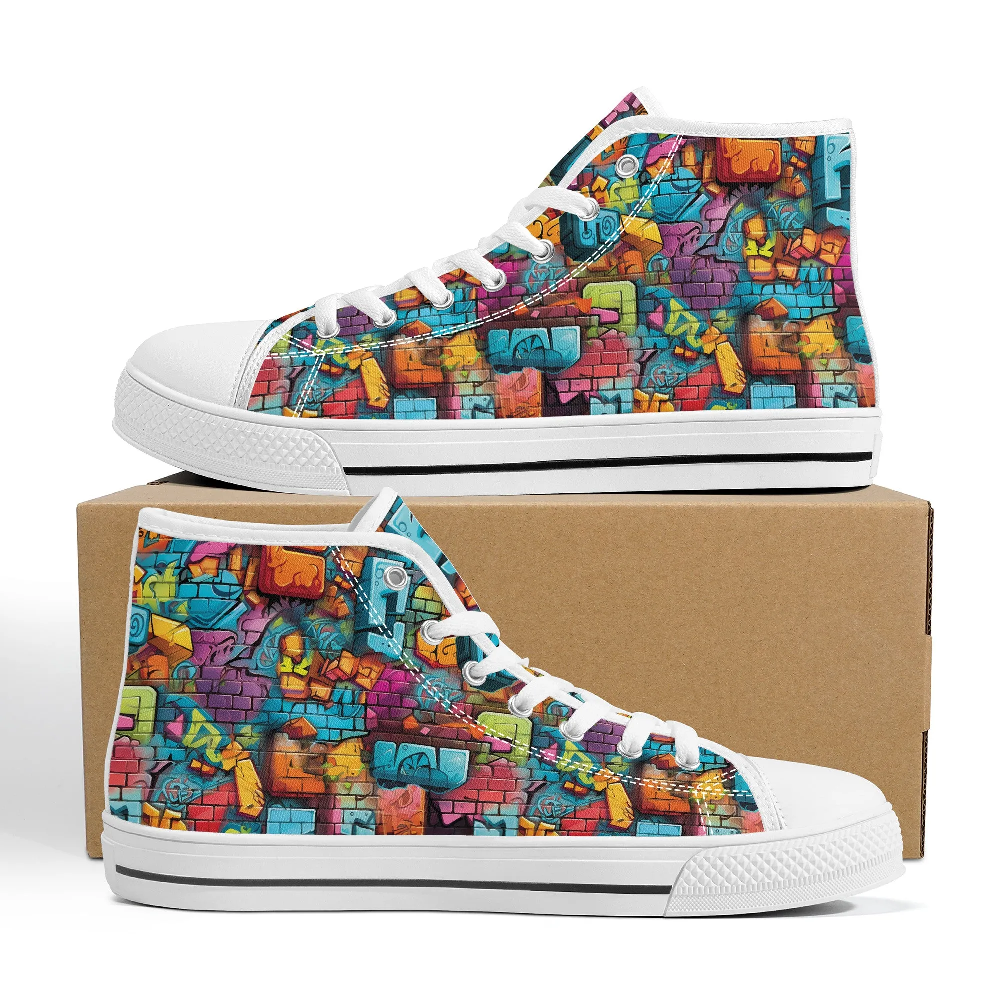 3D Brick Wall Street Art Graffiti Design Converse Style High Tops