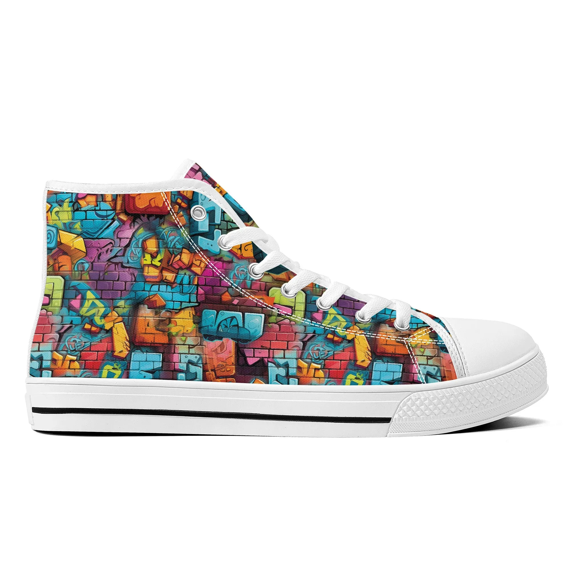 3D Brick Wall Street Art Graffiti Design Converse Style High Tops