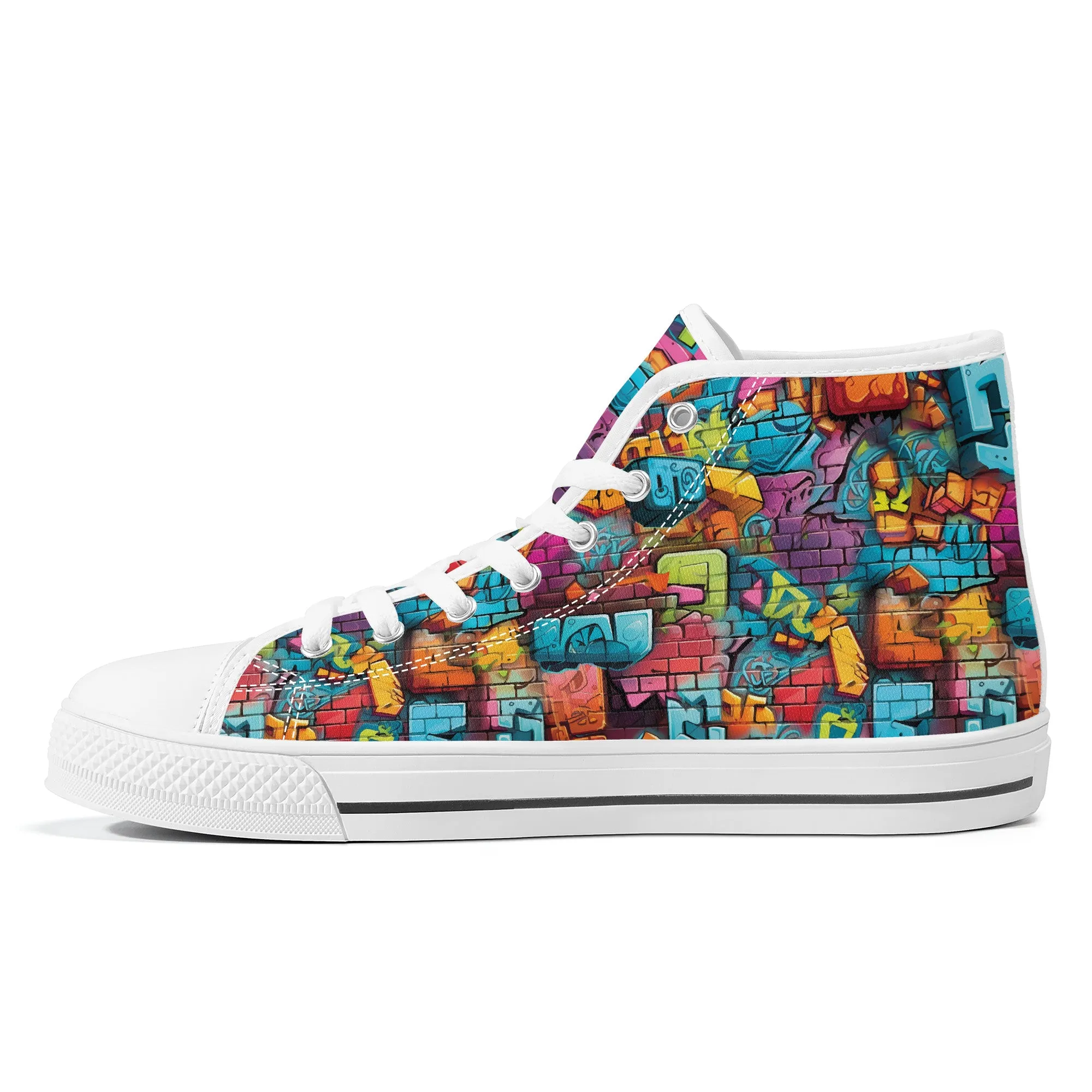 3D Brick Wall Street Art Graffiti Design Converse Style High Tops