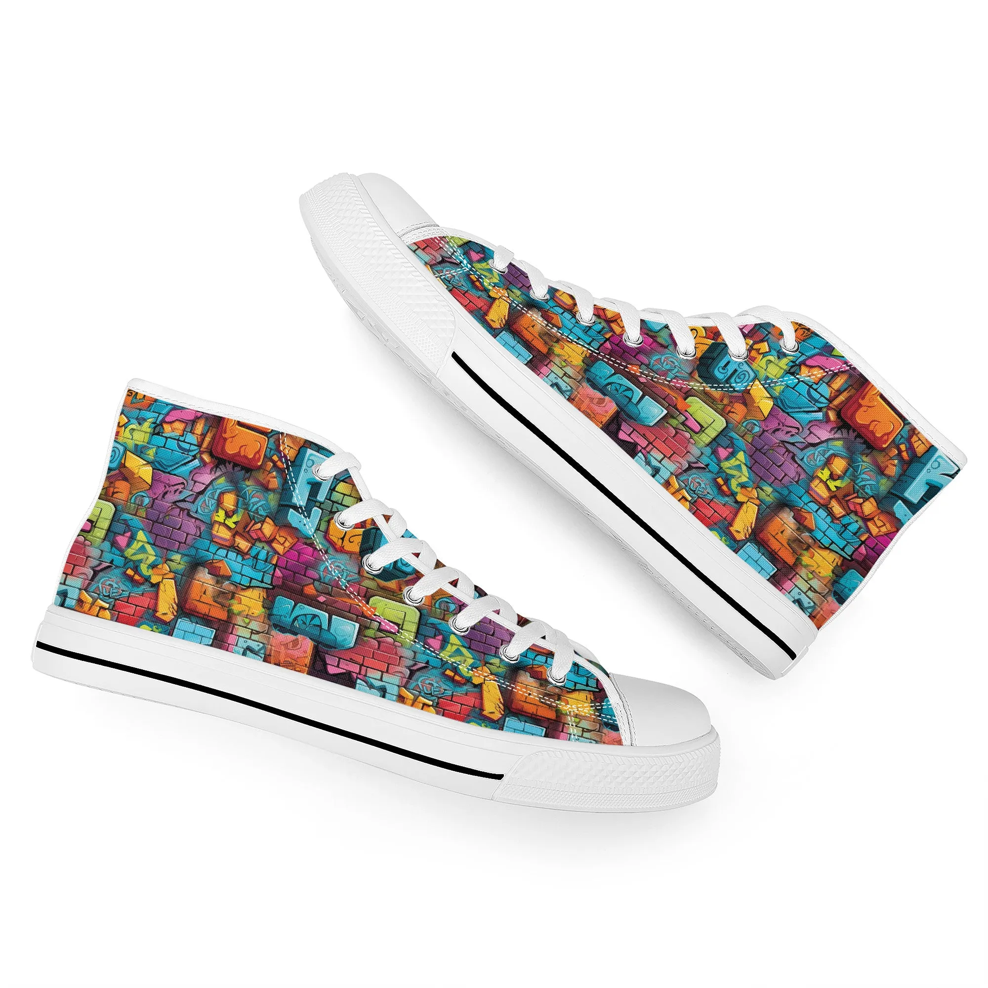 3D Brick Wall Street Art Graffiti Design Converse Style High Tops