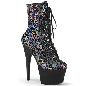 ADORE-1020LP Pleaser Pewter Leopard Print Holo/Black Matte Sexy Platform Shoes (Pole Dancing Heels)