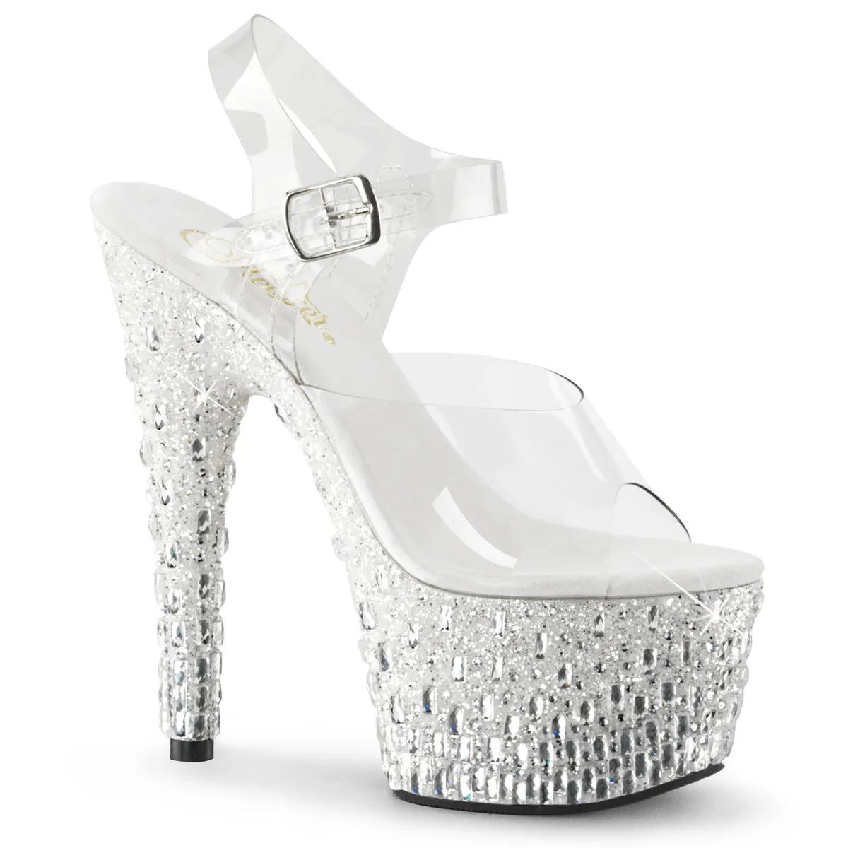 ADORE-708MR-5 Pleaser Clear/White-Silver Sexy Platform Shoes (Pole Dancing Heels)