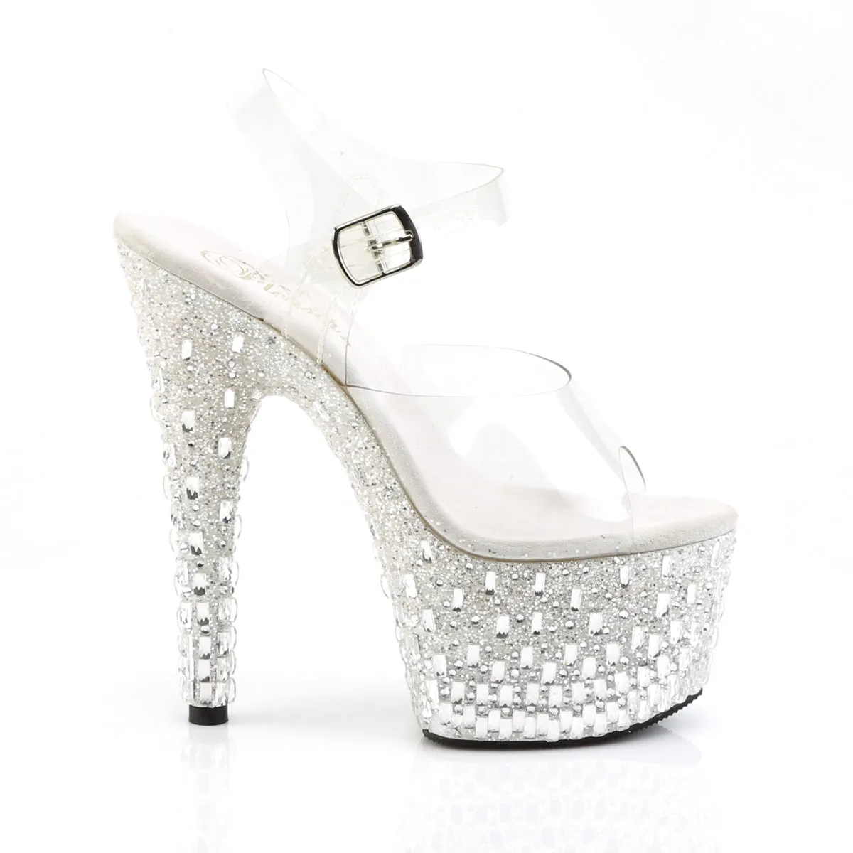 ADORE-708MR-5 Pleaser Clear/White-Silver Sexy Platform Shoes (Pole Dancing Heels)