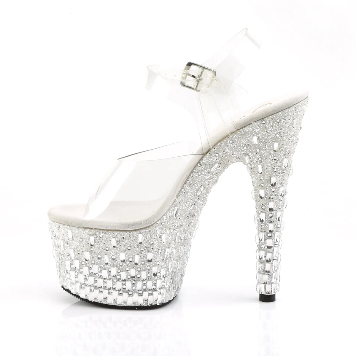 ADORE-708MR-5 Pleaser Clear/White-Silver Sexy Platform Shoes (Pole Dancing Heels)