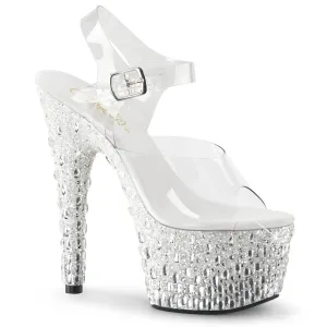 ADORE-708MR-5 Pleaser Clear/White-Silver Sexy Platform Shoes (Pole Dancing Heels)