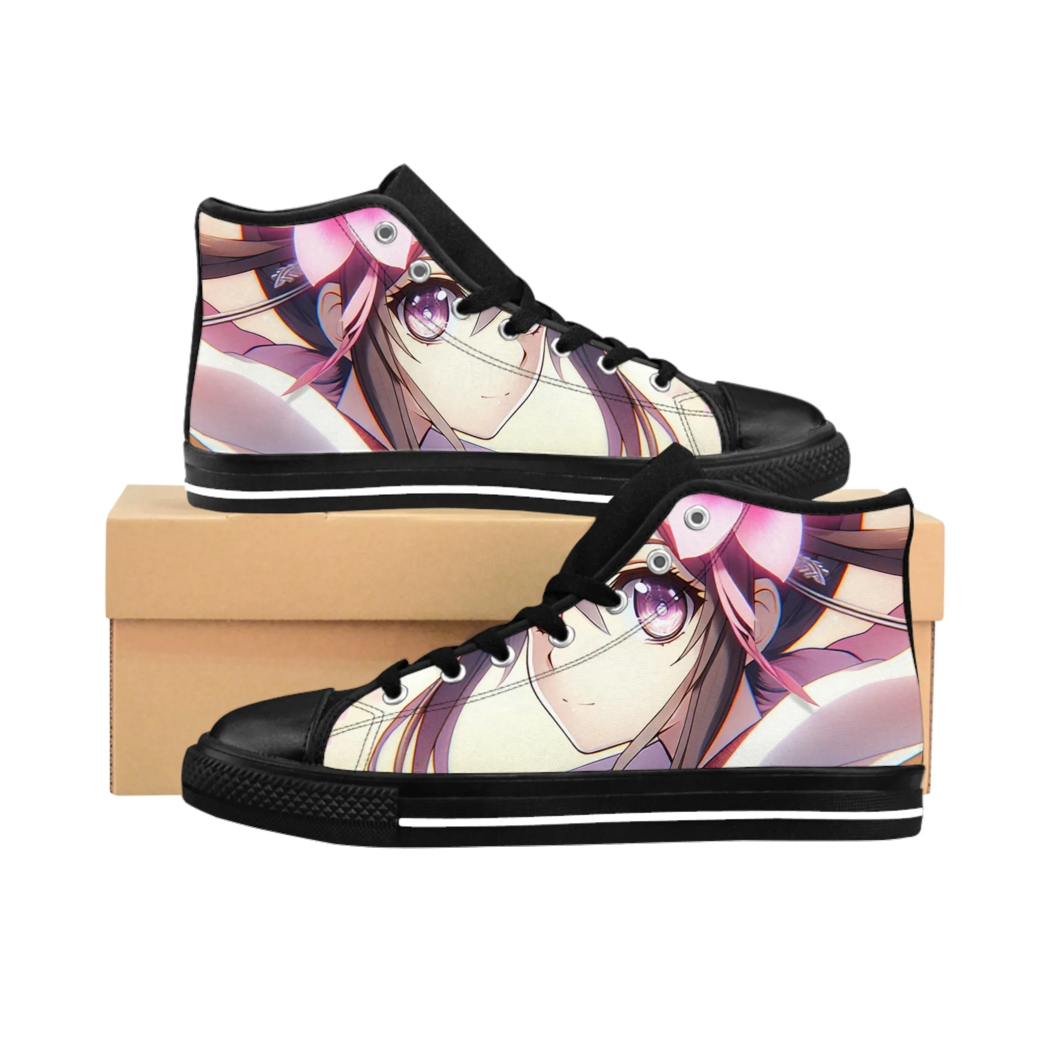 Anime Girl Pink Flowers Women's Classic Sneakers
