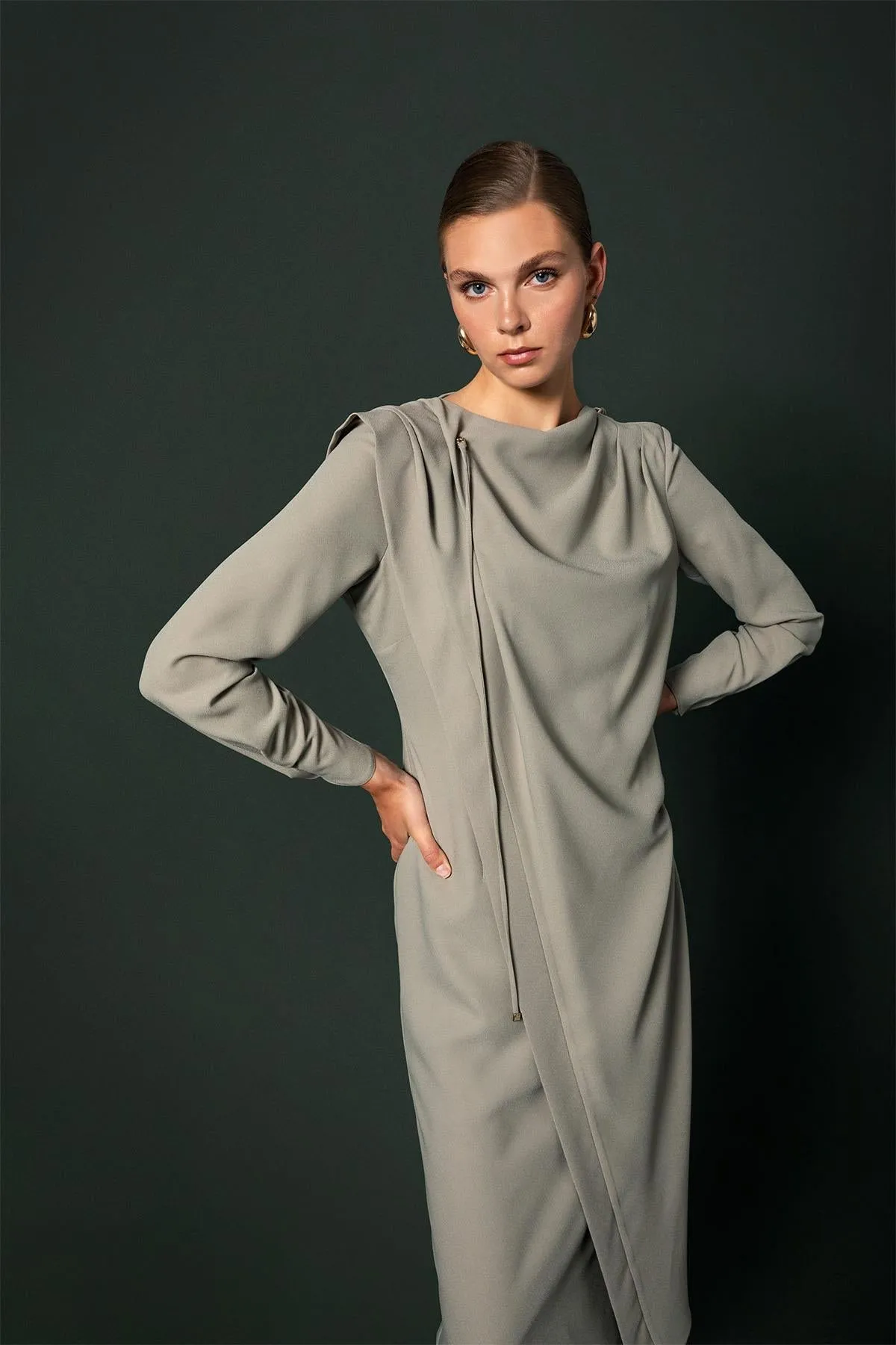 Backless Double-breasted Dress Light Khaki