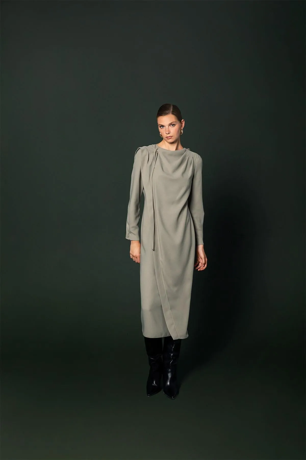 Backless Double-breasted Dress Light Khaki