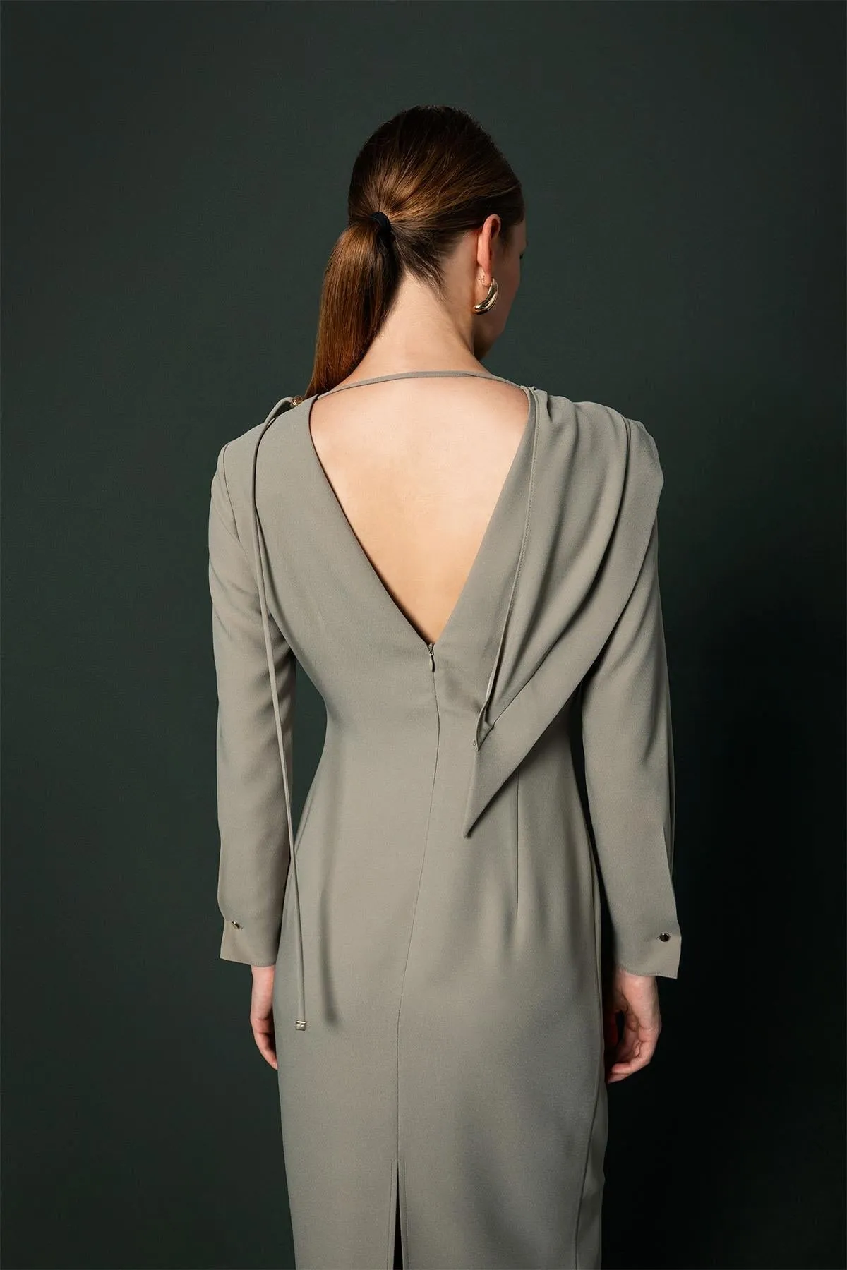 Backless Double-breasted Dress Light Khaki