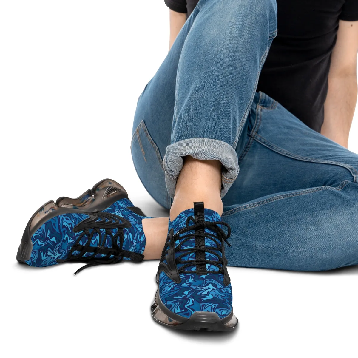Blue Blur Graffiti Men's Mesh Sports Sneakers