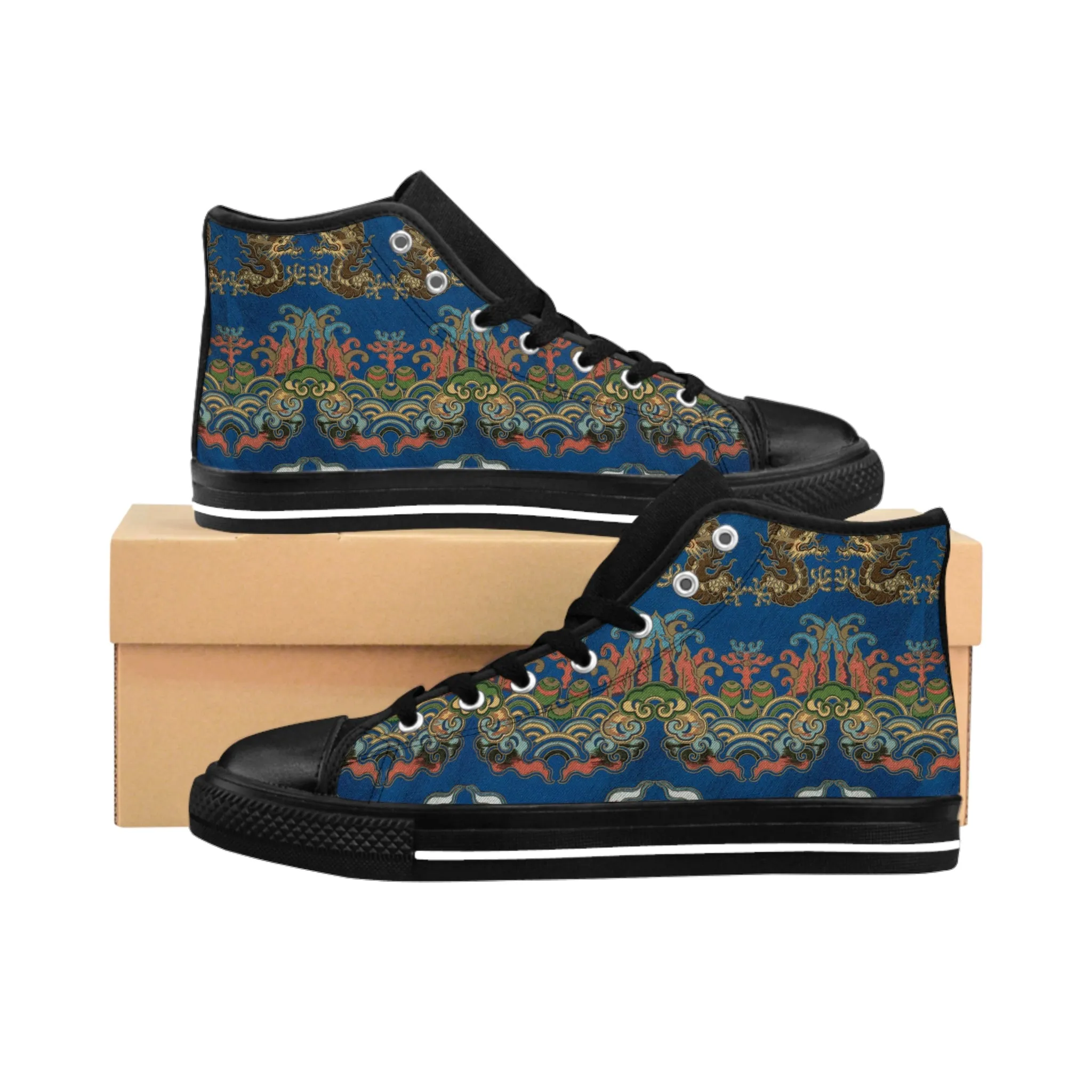 Blue Japanese Dragon Women's Classic Sneakers