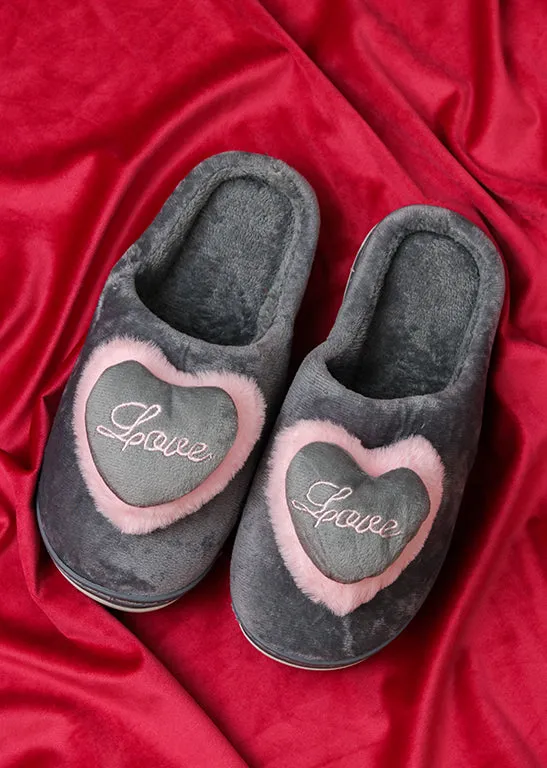 Brauch Women's Grey Love Heart Fur Winter Slippers