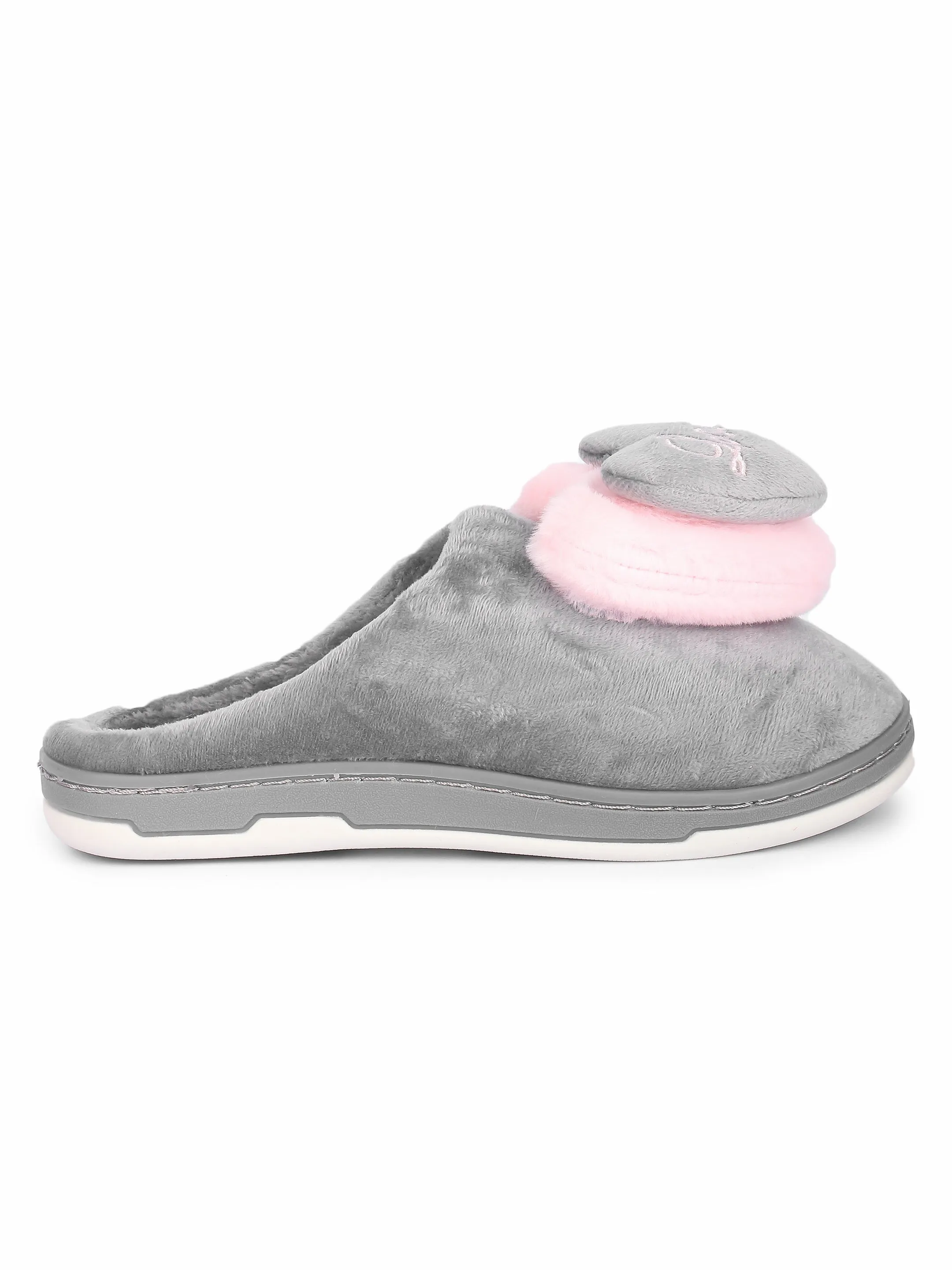 Brauch Women's Grey Love Heart Fur Winter Slippers