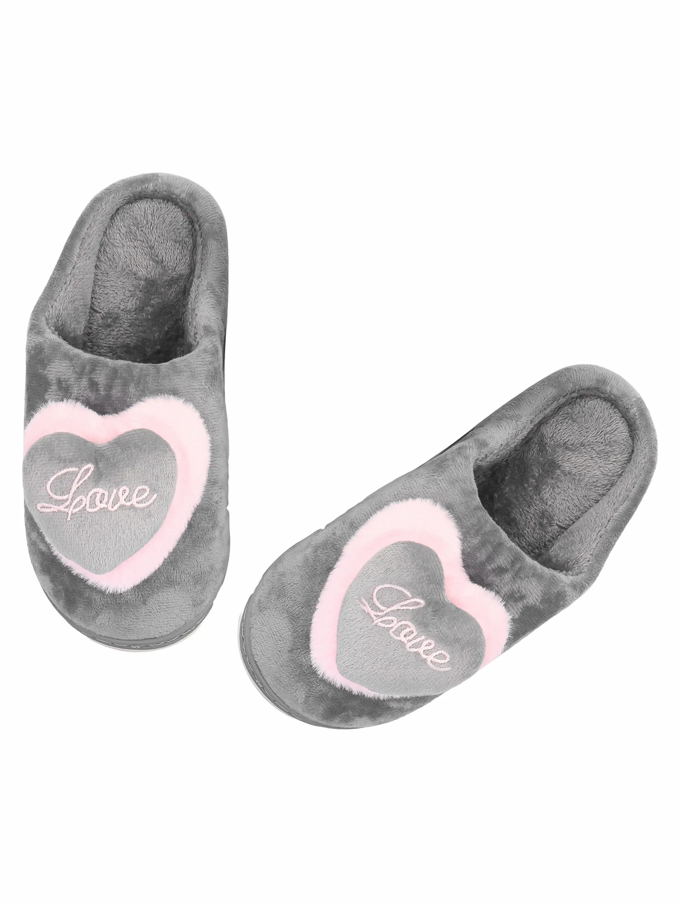 Brauch Women's Grey Love Heart Fur Winter Slippers