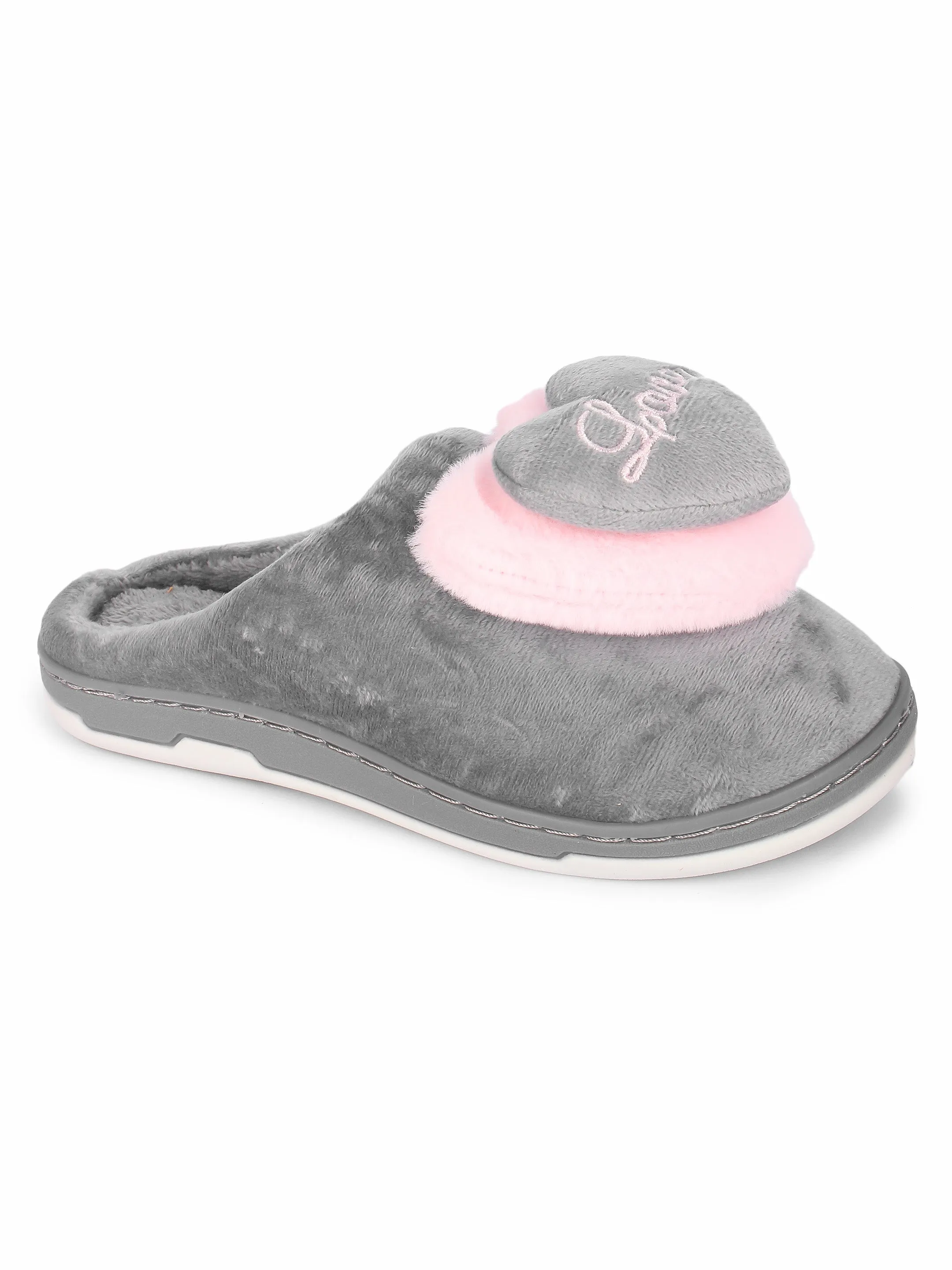 Brauch Women's Grey Love Heart Fur Winter Slippers