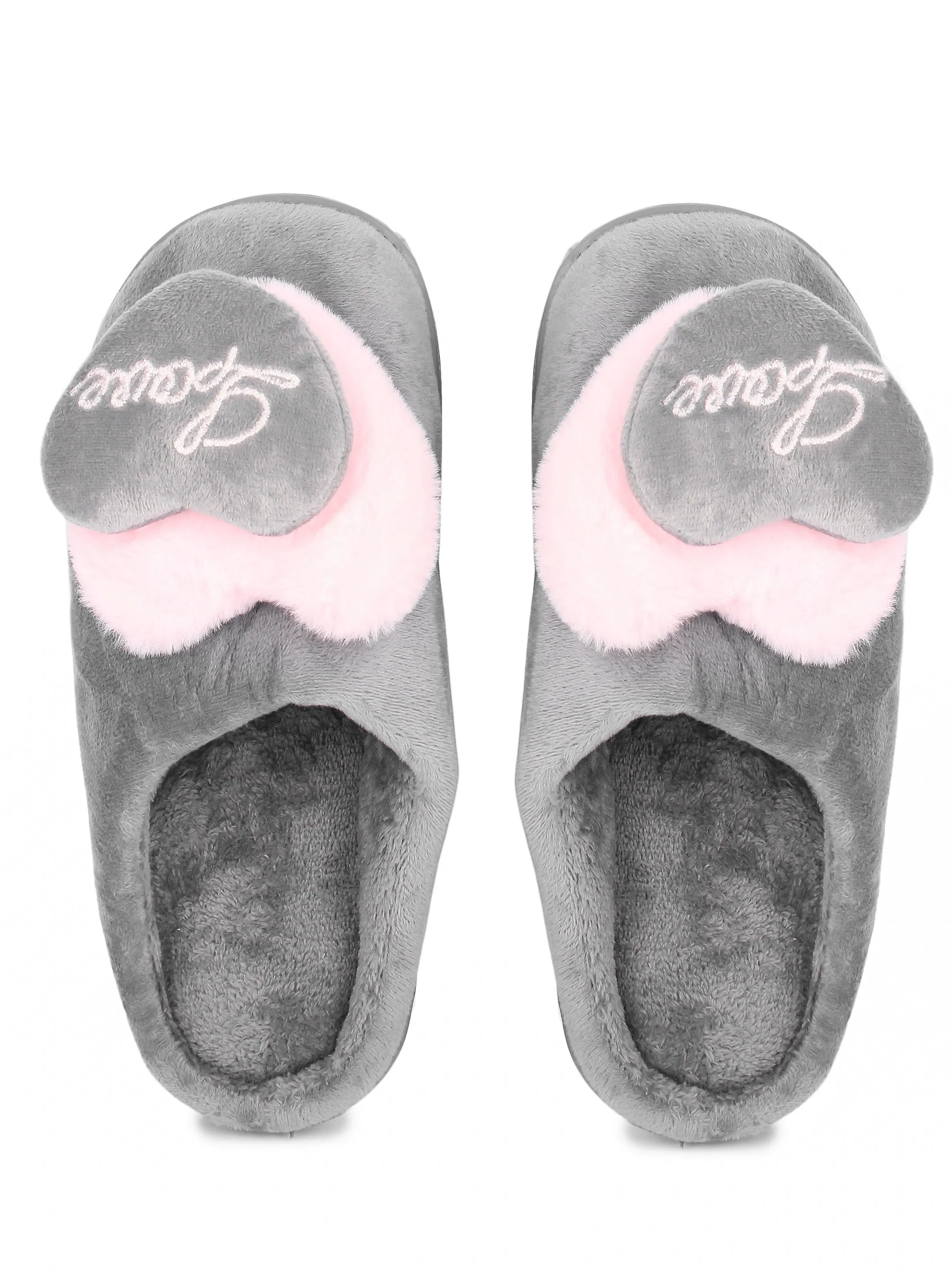 Brauch Women's Grey Love Heart Fur Winter Slippers