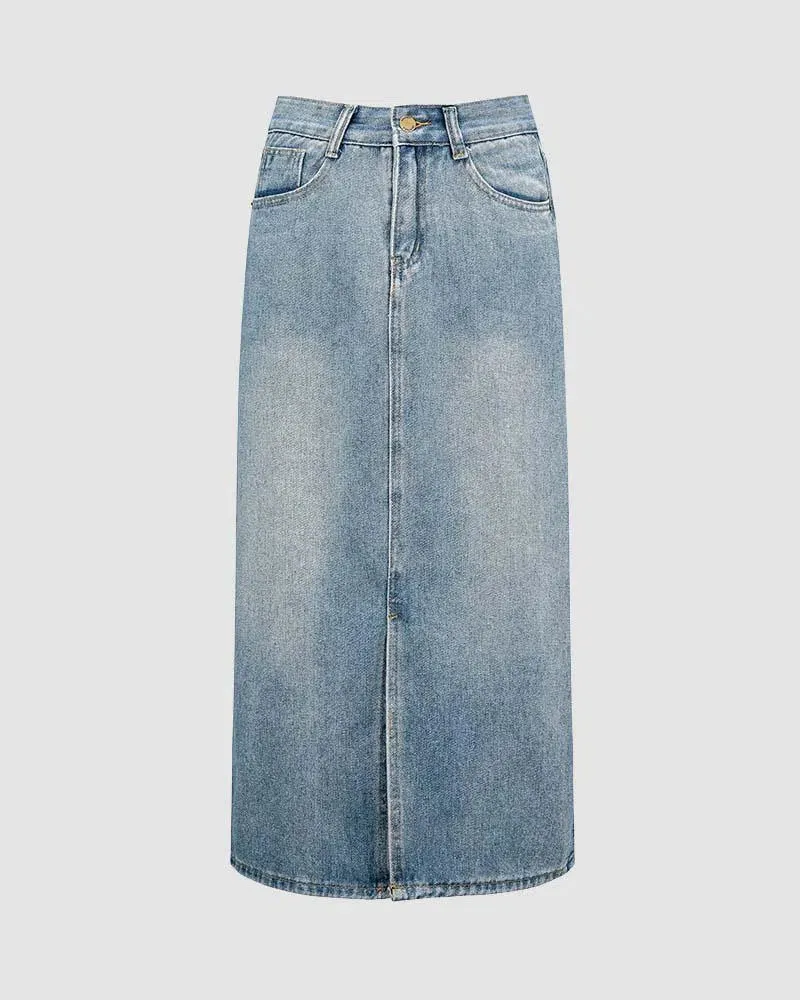 Brionna – Bold front slit – Denim maxi skirt