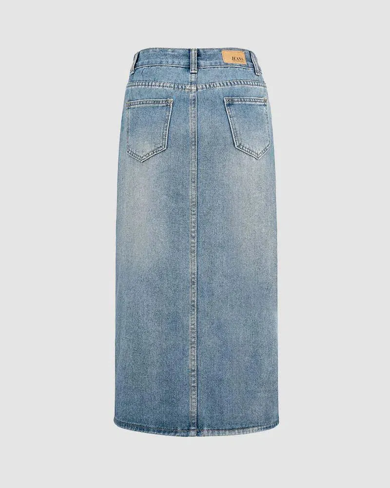 Brionna – Bold front slit – Denim maxi skirt