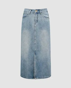 Brionna – Bold front slit – Denim maxi skirt