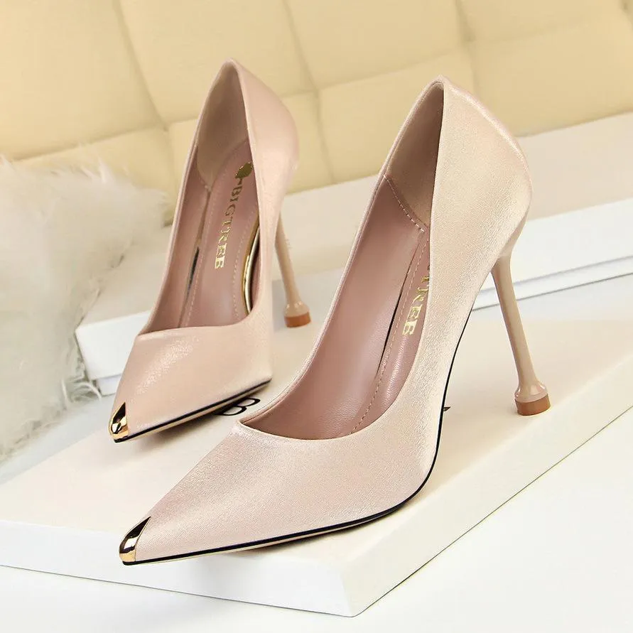 Chicvane Satin Pointed Toe Stiletto Heel Classic Style Party Bridal Shoes
