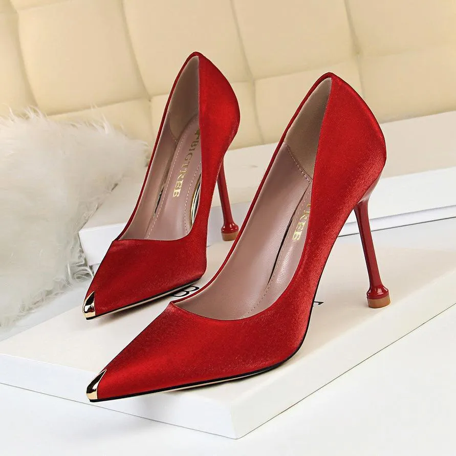 Chicvane Satin Pointed Toe Stiletto Heel Classic Style Party Bridal Shoes