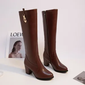 Chicvane Women's Chunky Heel Round Toe Zipper Closure Knee High Boots