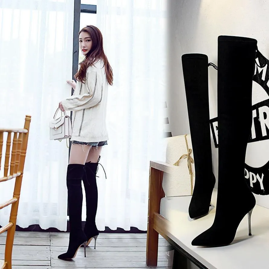 Chicvane Women's Stretch Pointed Toe Stiletto Heel Over The Knee Boots