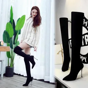 Chicvane Women's Stretch Pointed Toe Stiletto Heel Over The Knee Boots