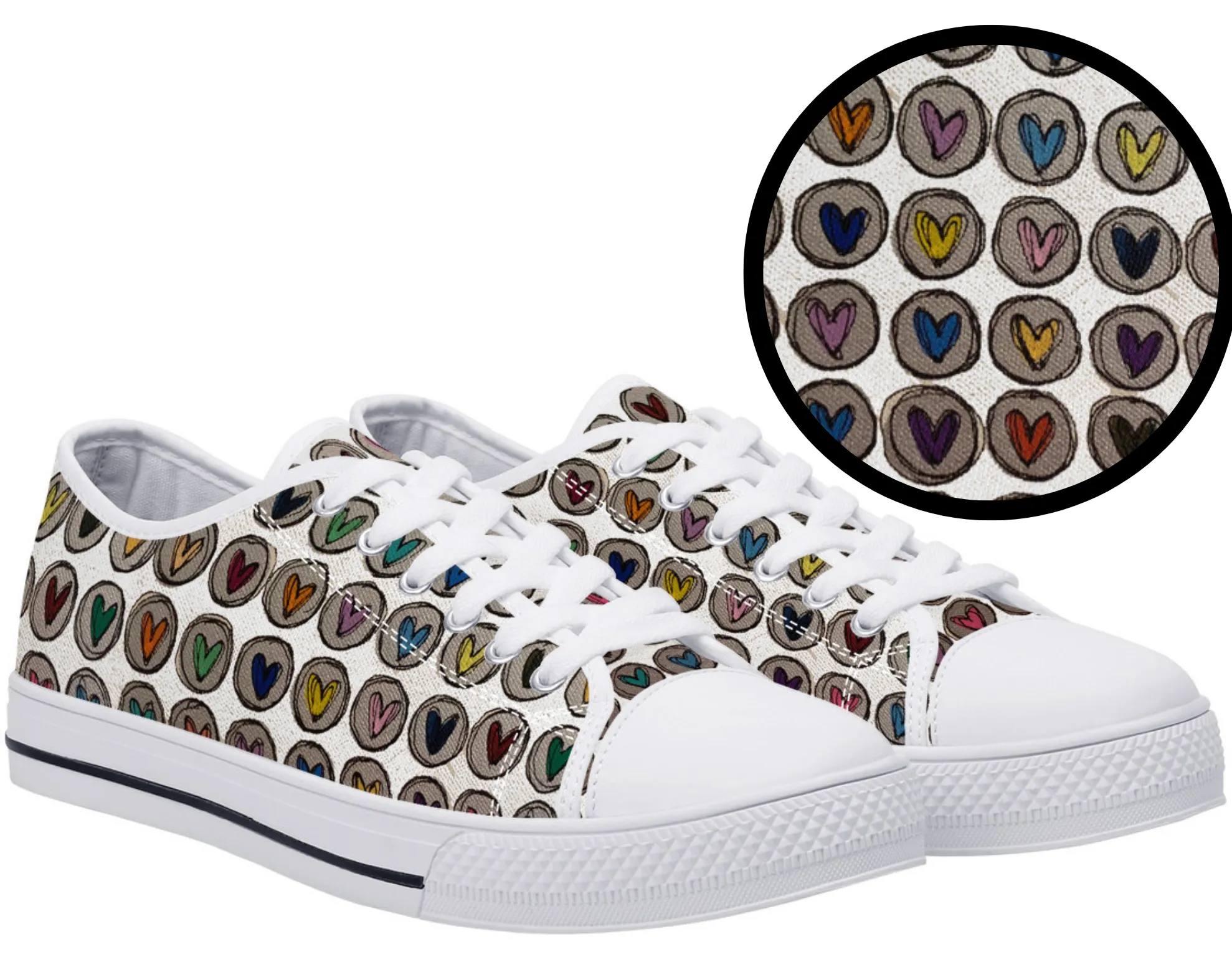 Crazy Hearts Design Canvas Sneakers