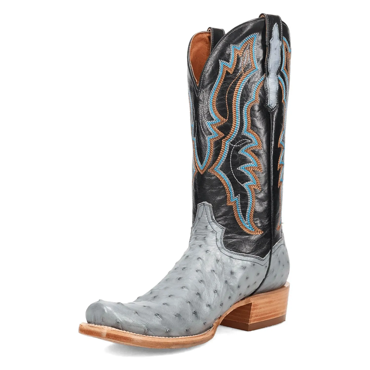 Dan Post Mens Brady Blue/Black Full Quill Ostrich Cowboy Boots