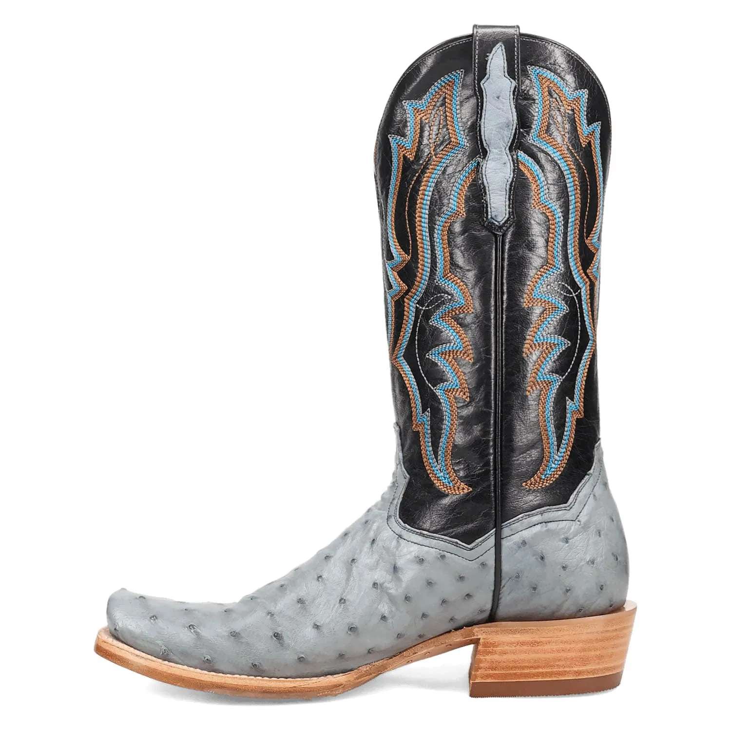 Dan Post Mens Brady Blue/Black Full Quill Ostrich Cowboy Boots