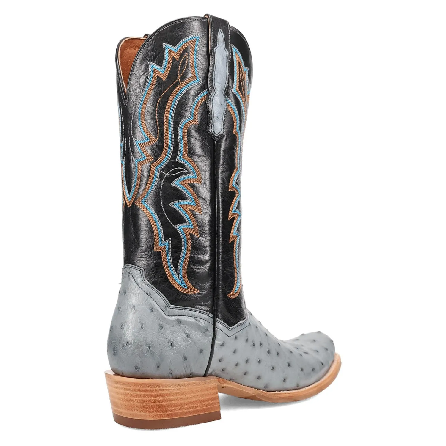 Dan Post Mens Brady Blue/Black Full Quill Ostrich Cowboy Boots