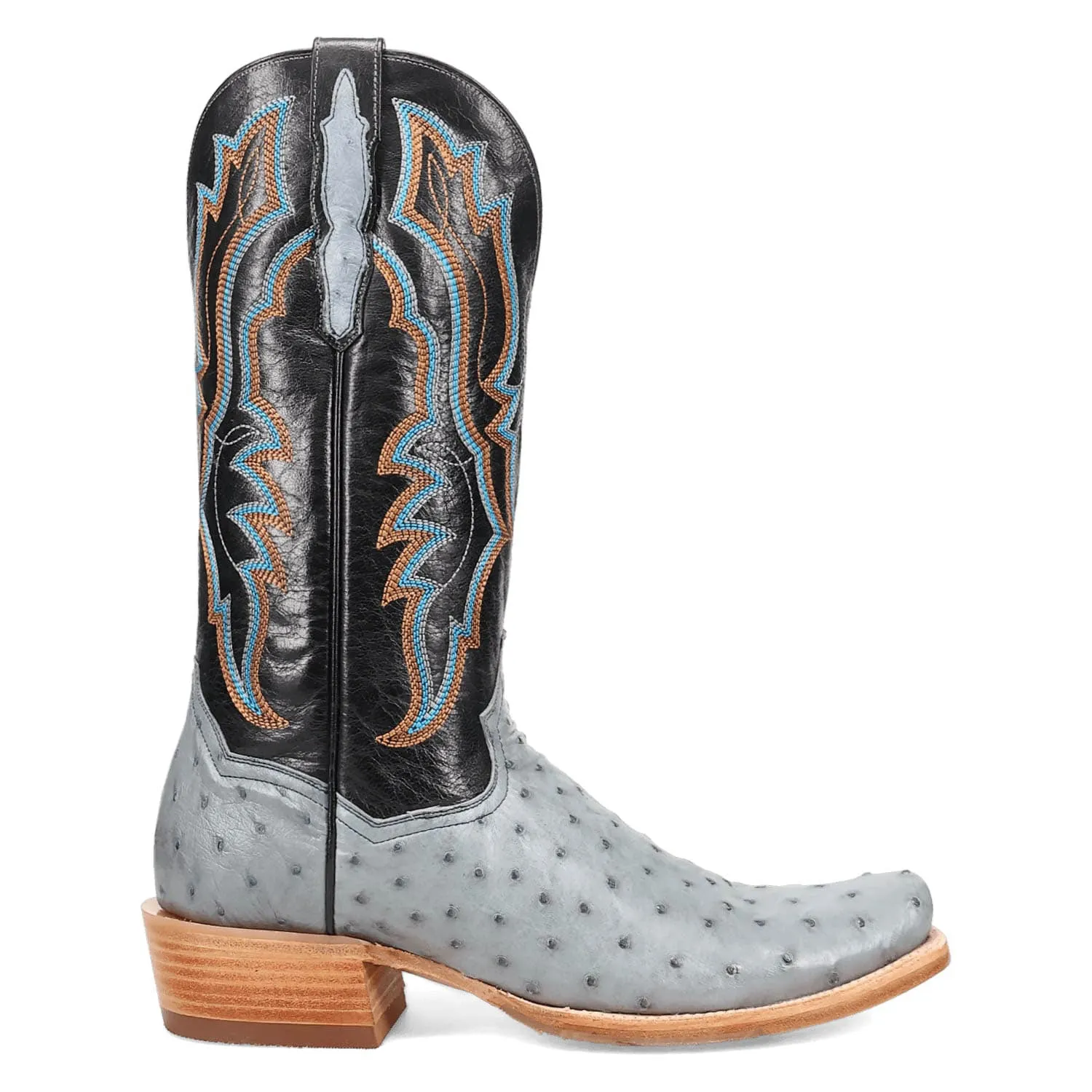 Dan Post Mens Brady Blue/Black Full Quill Ostrich Cowboy Boots