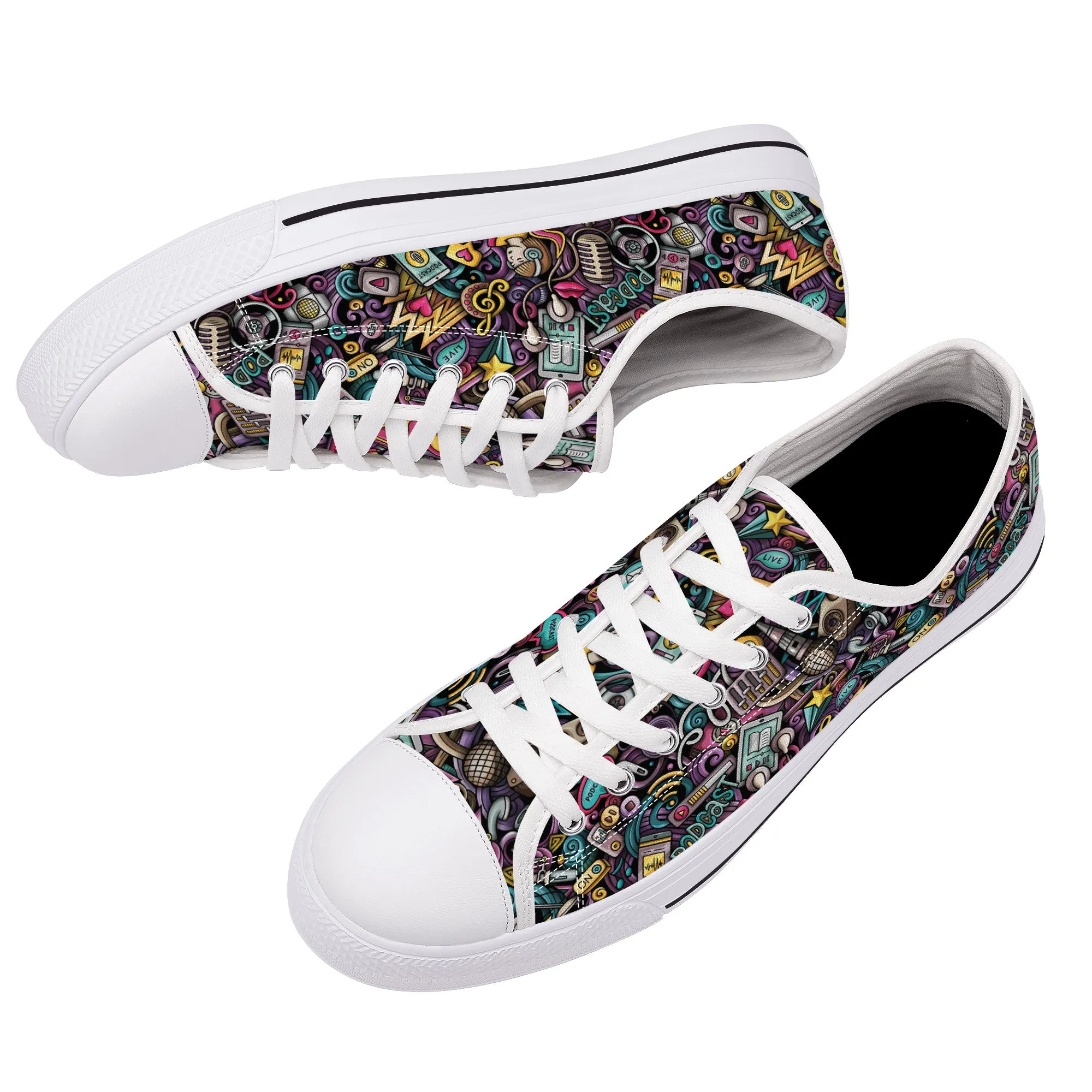 Digital Podcast Creative Cartoons Canvas Sneakers
