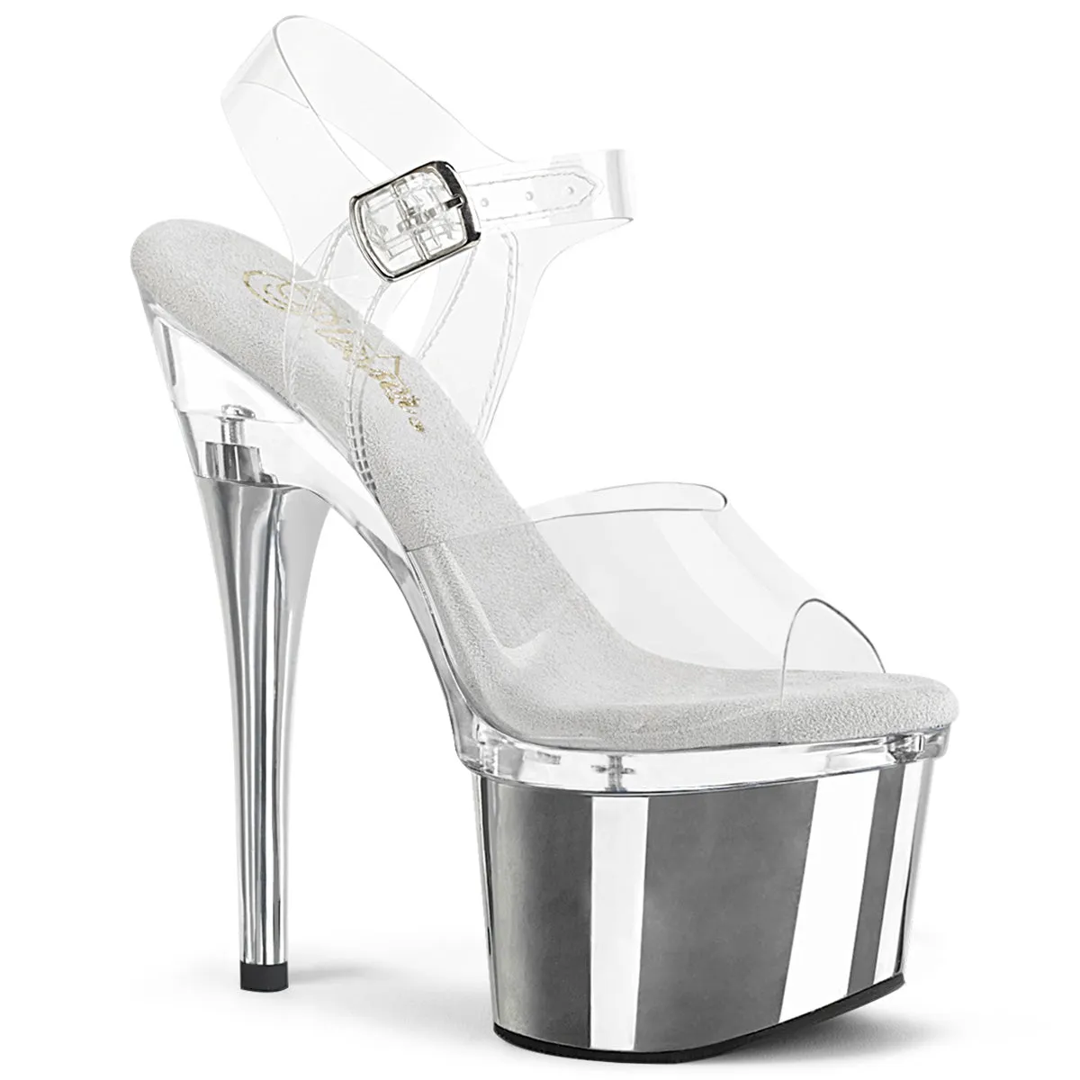 ESTEEM-708 Pleaser Clear/Silver Sexy Platform Shoes (Pole Dancing Heels)