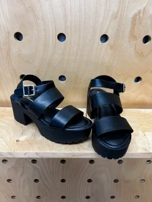 Ezra Solid Black Chunky Block Heel Sandals