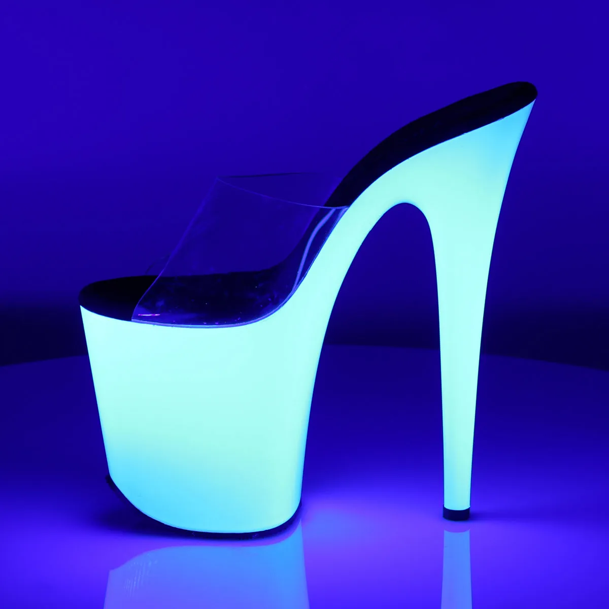 FLAMINGO-801UV Pleaser Clear/Neon White Sexy Platform Shoes (Pole Dancing Heels)