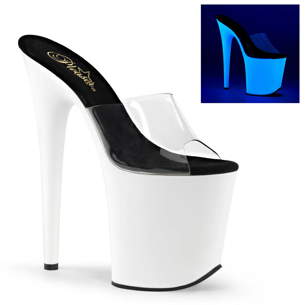 FLAMINGO-801UV Pleaser Clear/Neon White Sexy Platform Shoes (Pole Dancing Heels)