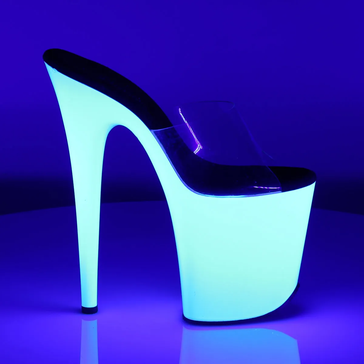 FLAMINGO-801UV Pleaser Clear/Neon White Sexy Platform Shoes (Pole Dancing Heels)