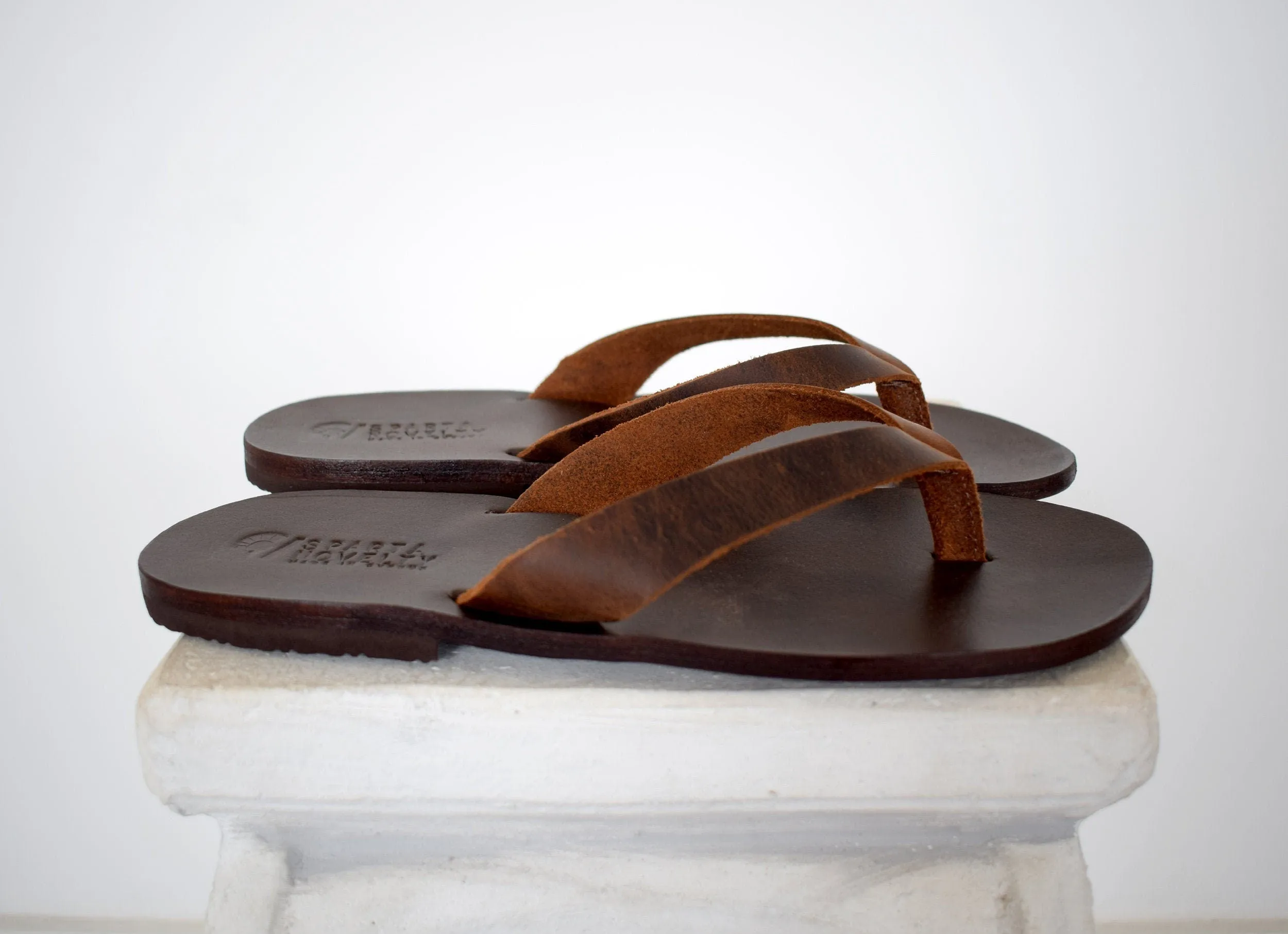 Flip flop Greek Leather sandals - slipers Men, Thongs Blue Color, leather sole - insole
