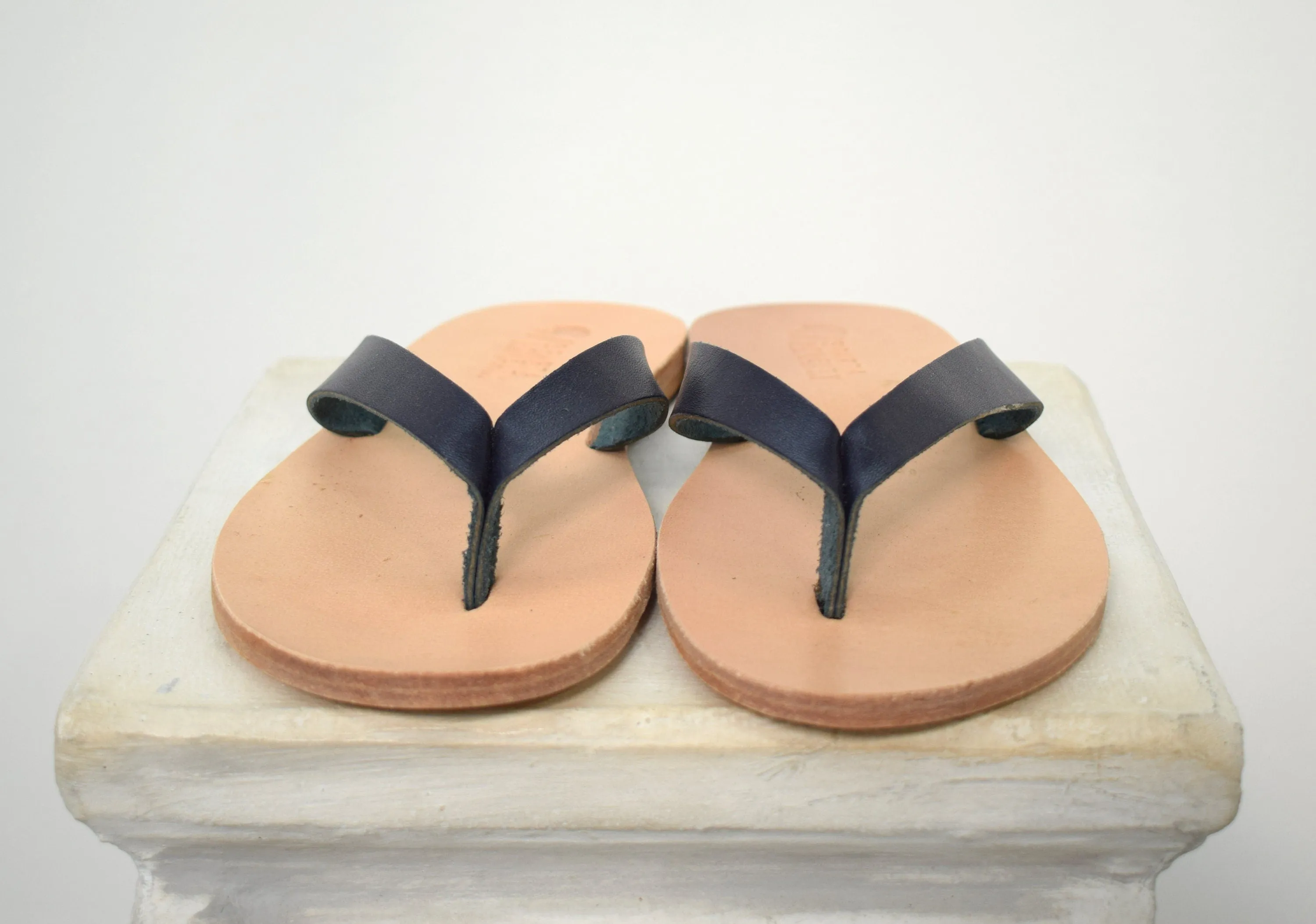 Flip flop Greek Leather sandals - slipers Men, Thongs Blue Color, leather sole - insole