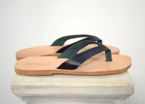Flip flop Greek Leather sandals - slipers Men, Thongs Blue Color, leather sole - insole