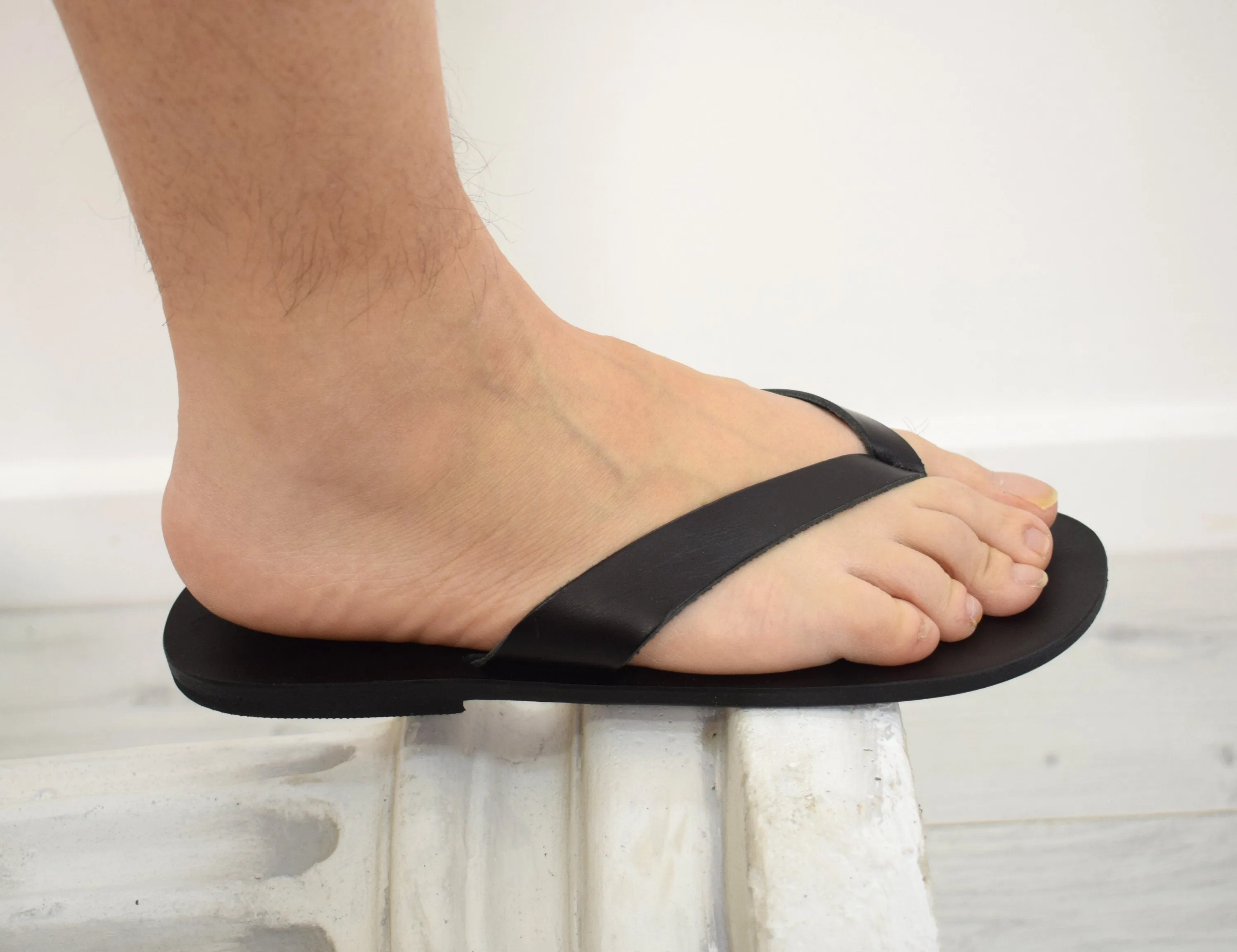 Flip flop Greek Leather sandals - slipers Men, Thongs Blue Color, leather sole - insole